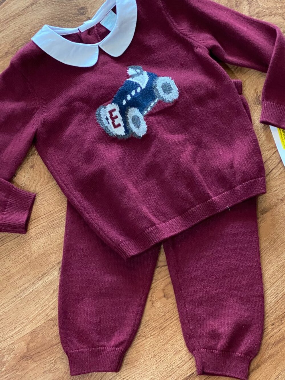 NWT $48 Burgandy EDGEHILL COLLECTIONS Collared Knit Sweater/Pants Outfit-9M